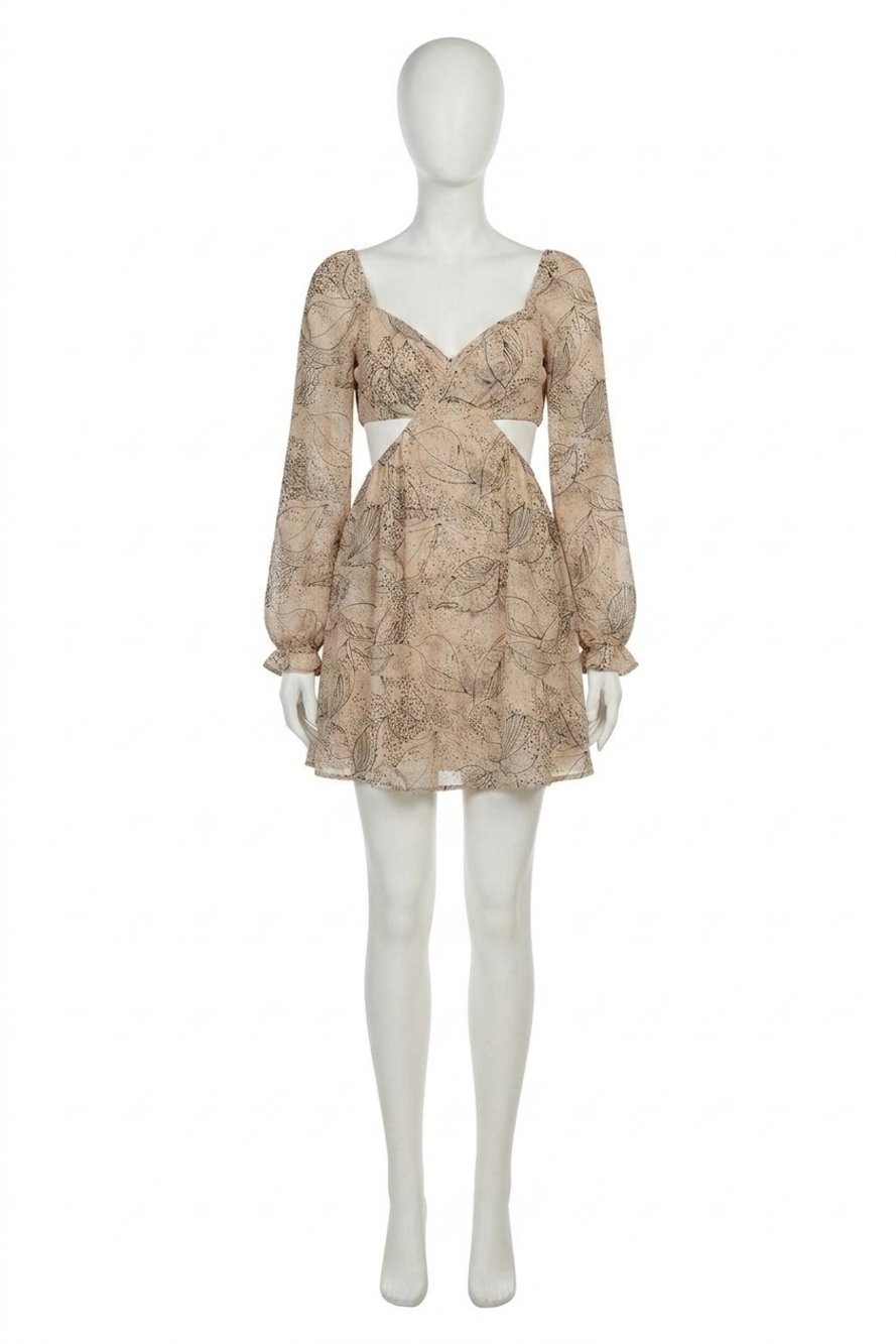 NEW ENDLESS BLU. cutout chiffon babydoll mini dress in cream/black
